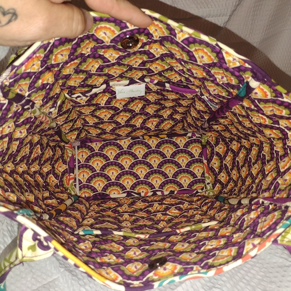 Vera Bradley Plum Crazy Pleated Tote Shoulder Bag 16"x12" x5" - Picture 10 of 12